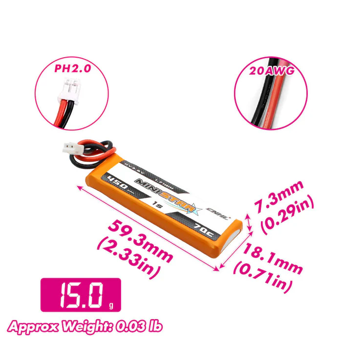 CNHL MiniStar Series 450mAh 3.8V 1S 70C HV LiPo Battery (PH2.0 Plug) 4 pack - Image 4