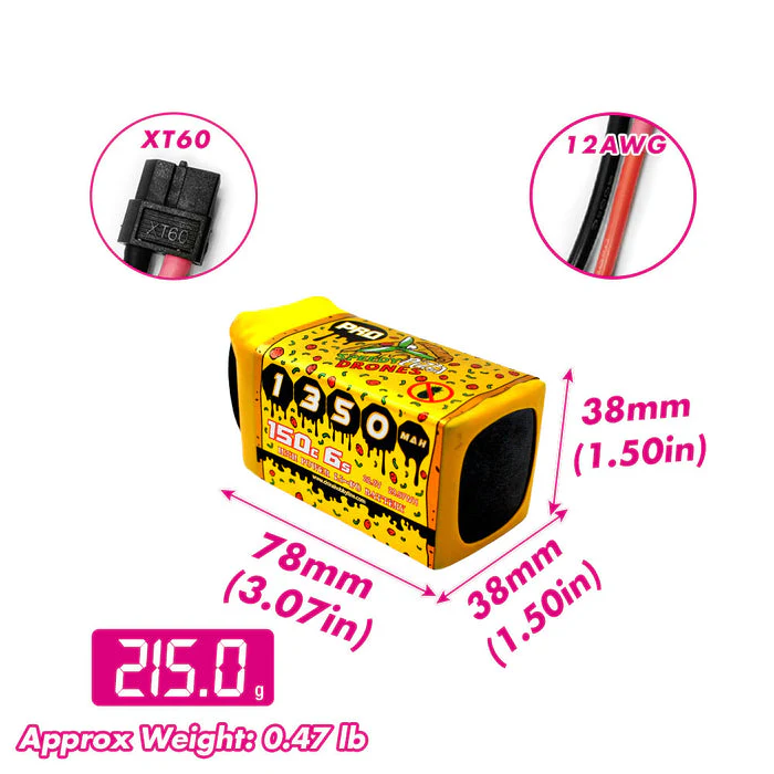 CNHL Pizza Series 1350mAh 22.2V 6S 150C LiPo Battery (XT60 Plug) - Image 3