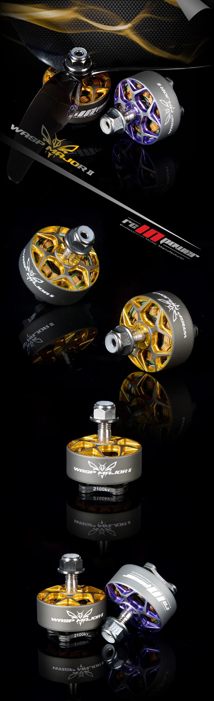 RCINPower WASP Major V2 22.6-6.6 2100KV Brushless FPV Motor (1 pc) – Gold/Gunmetal - Image 12